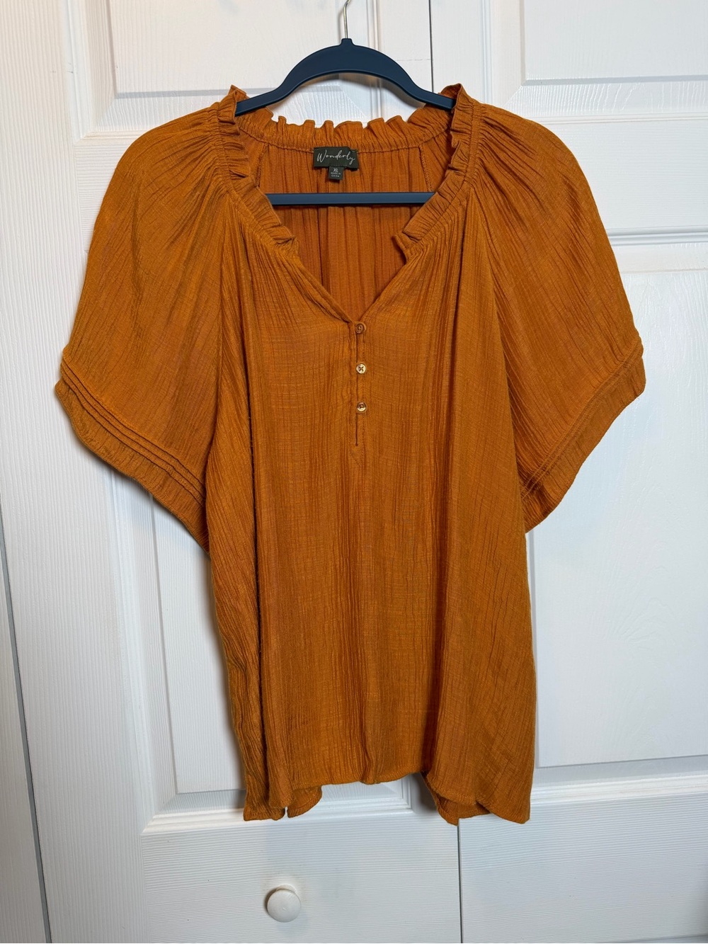 Wonderly Rust Orange Gauze Blouse XL Boho Flutter Sleeve Top
